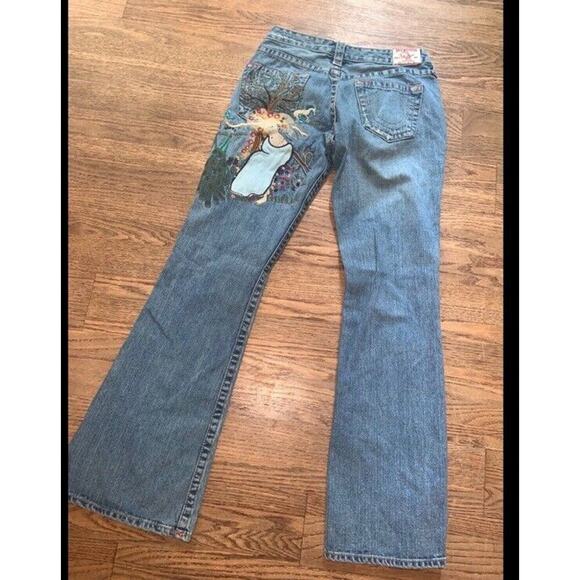 RARE  True Religion Y2K Embroidered Lady Godiva Unicorn jeans Nwot boho spring - Picture 1 of 4
